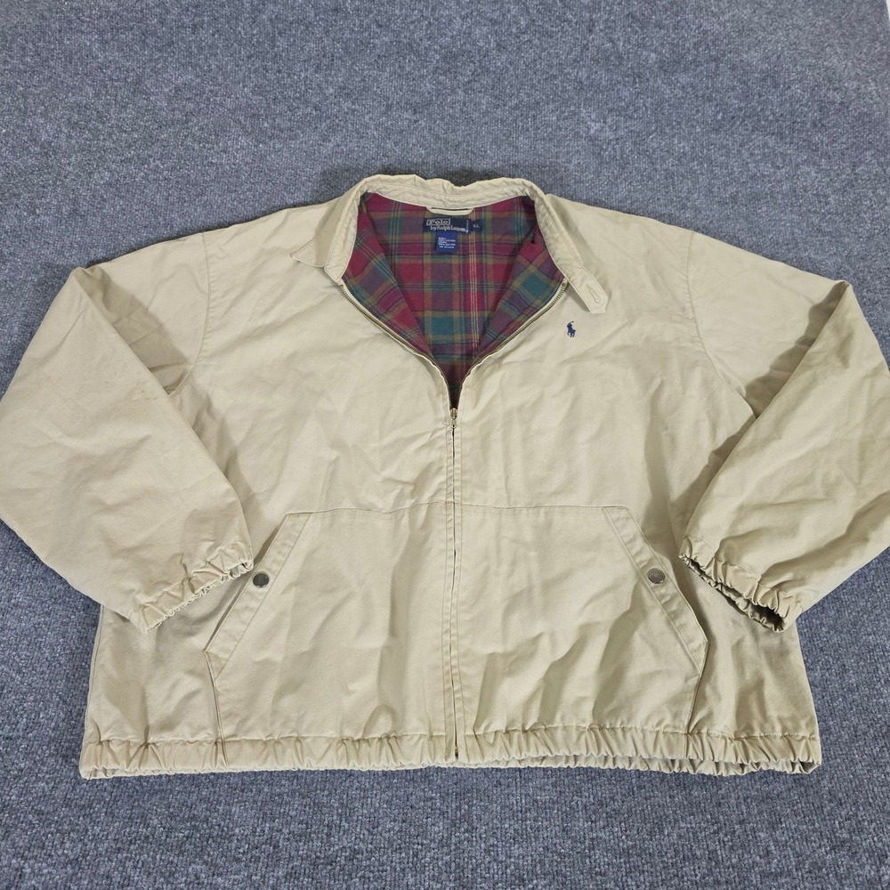 Polo Ralph Lauren Mens XL Tan Harrington Jacket Plaid Lined Windbreaker Preppy